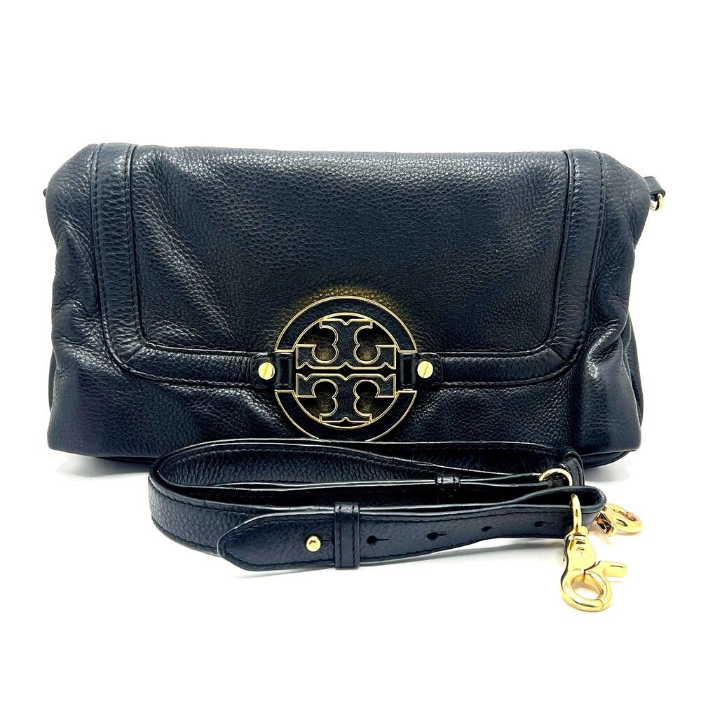 Authentic TORY BURCH Black Leather Folding 3 Way Crossbody Shoulder Bag